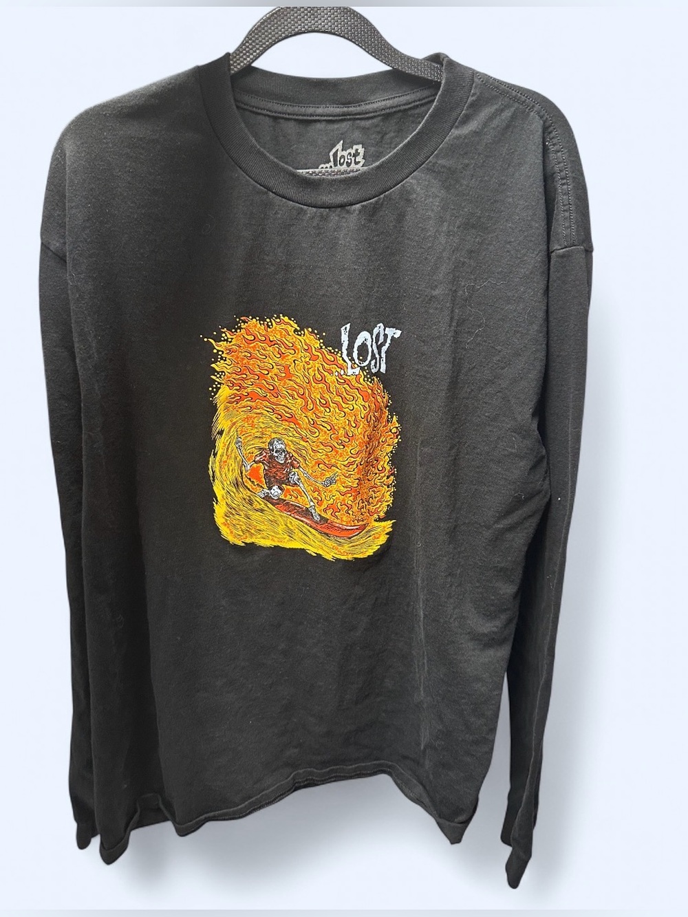 Zumiez Black Long Sleeve Tee with Yellow & Orange Surf Graphic